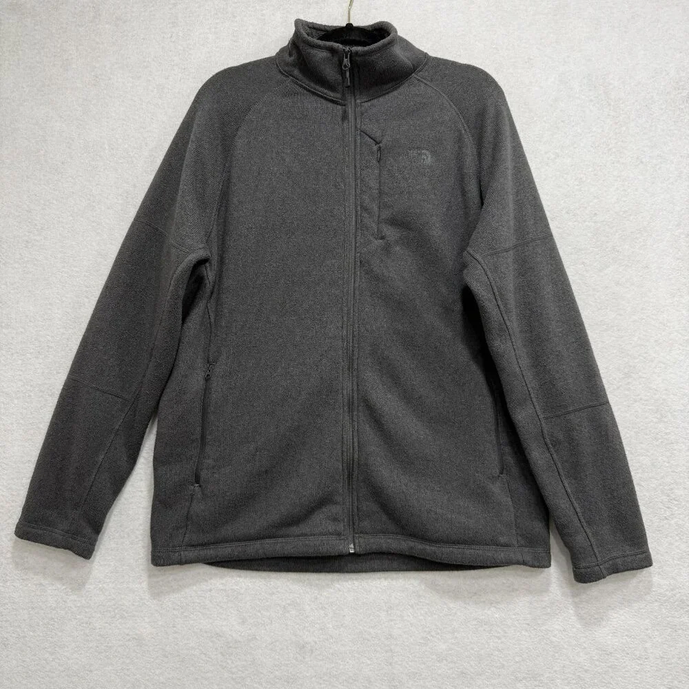 The North Face Jacket Mens Large Gray Full Zip Fleece Chest Pocket Outdoors